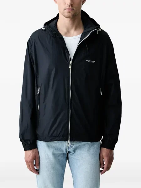 Geacă Armani Exchange cu glugă cu imagine albastru