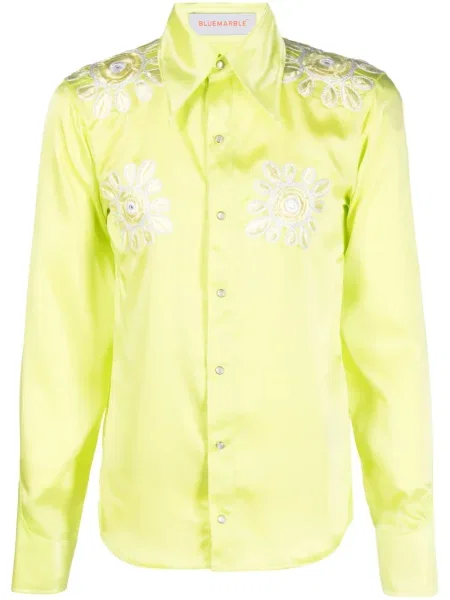Cămașă Bluemarble cu broderie din satin cu model floral verde