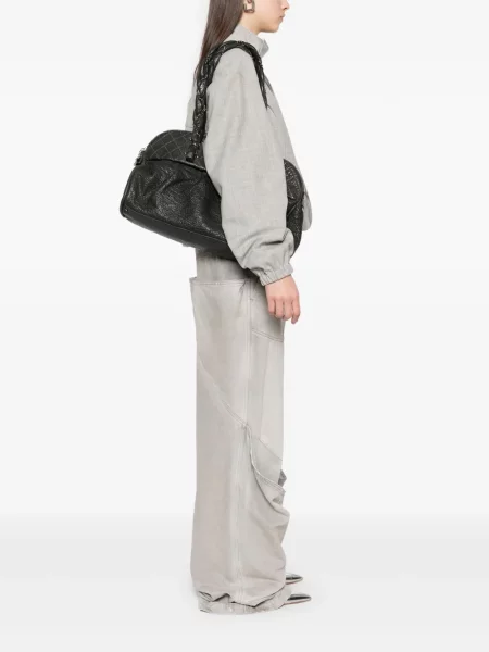 Kožená kožená taška Chanel Pre-owned šedá