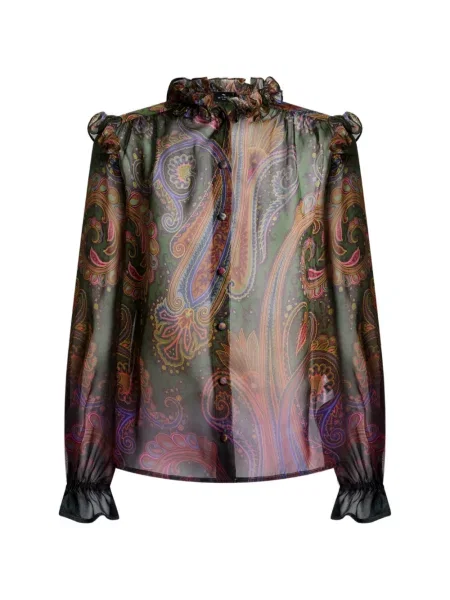 Cămașă Etro de mătase cu imagine cu model paisley verde