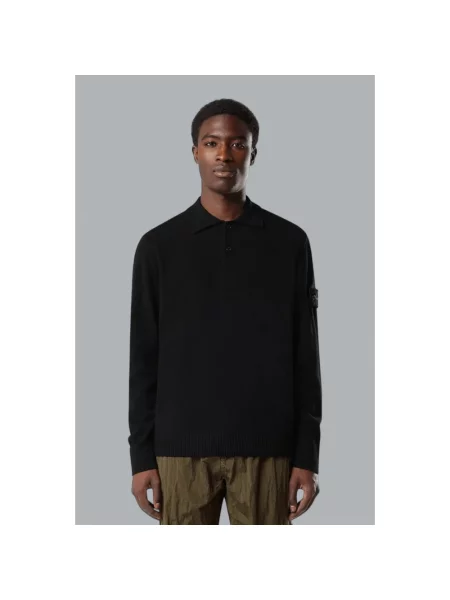 Koszulka polo Stone Island wełniana z kamieniami czarna