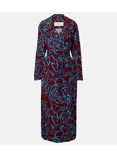 Płaszcz Dries Van Noten z nadrukiem z twillu bordowy
