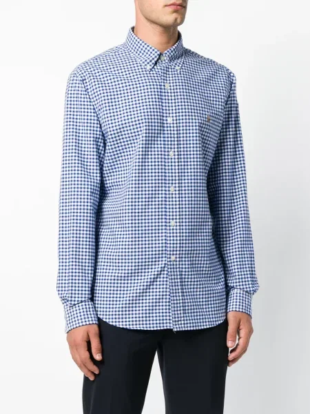 Kostkovaná dlouhá košile Polo Ralph Lauren s potiskem modrá