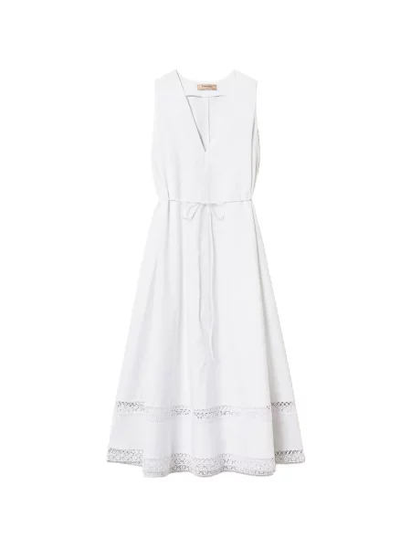Rochie midi Twinset cu decolteu în V din dantelă până la genunchi alb