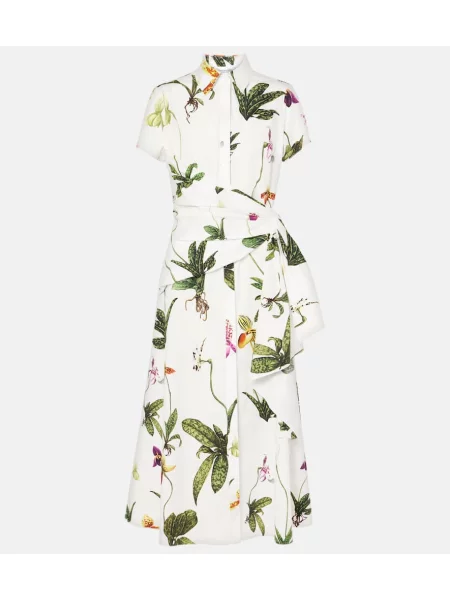 Midi obleka Oscar De La Renta poplin bela