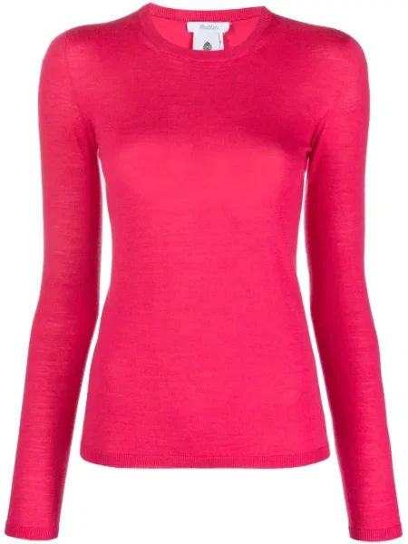 Top Max Mara z okrągłym dekoltem prążkowany różowy