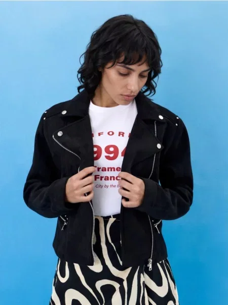 Байкерська куртка зі штучної замші з декоративними шипами чорний