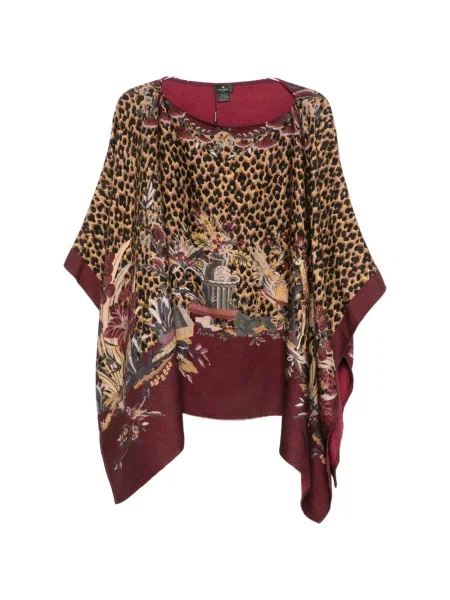 Poncho Etro cu model floral cu imagine maro