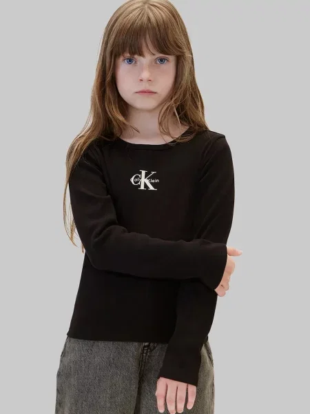 Calvin Klein Jeans блуза с дълги ръкави за деца с черно