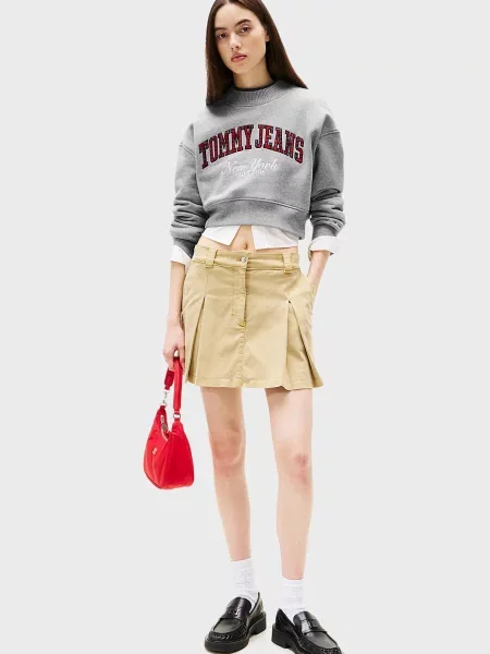 Укороченный ошейниковый свитшот Tommy Jeans серый