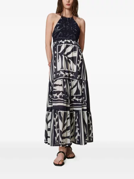 Rochie maxi Twinset cu gât halter de costum albastru