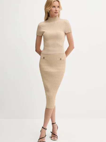 Спідниця Guess EVANGELINE midi олівець бежевий