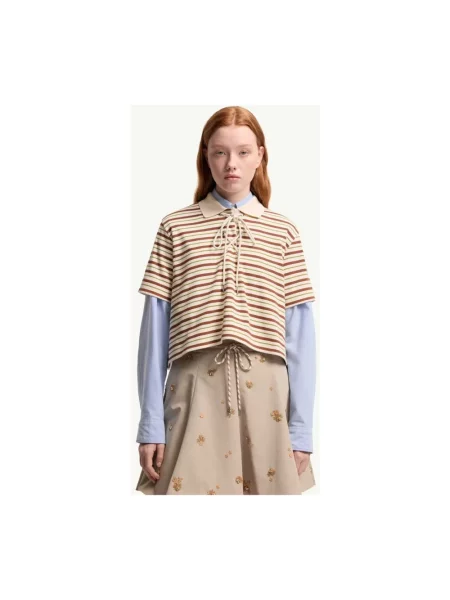 Koszulka polo Moncler w paski z paskiem beżowa