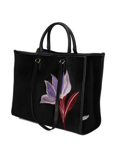 Βελούδινη φλοράλ τσάντα shopper My Best Bag μαύρο