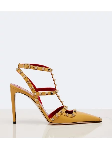 Pantofi cu toc Valentino Garavani din piele slingback galben