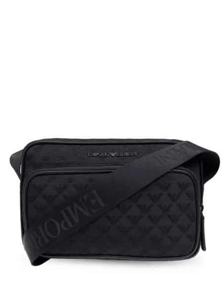 Geantă Emporio Armani din jacard cu autograf negru