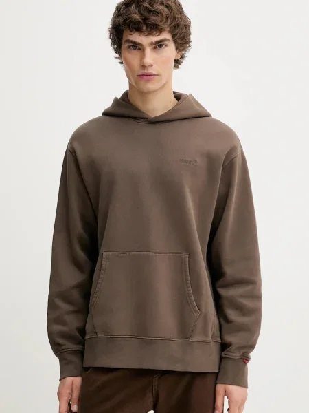 Dukserica Levi's s kapuljačom bez uzorka smeđa