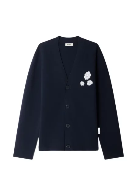 Cardigan Sandro cu model floral din jacard albastru