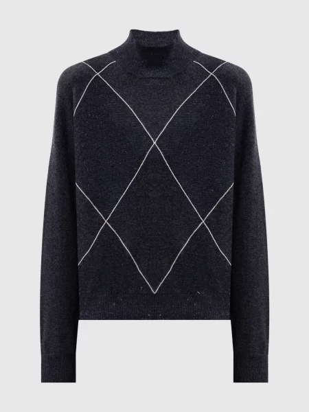 Светр з вовни шовку та кашеміру в геометричний візерунок Peserico сірий