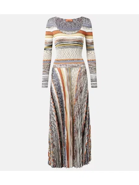 Dzianinowa sukienka maxi Missoni w paski plisowana