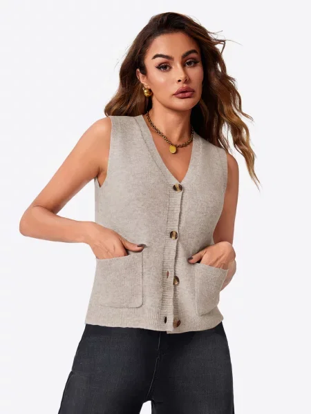 Imily Bela Vestă tricotată amestecat bej