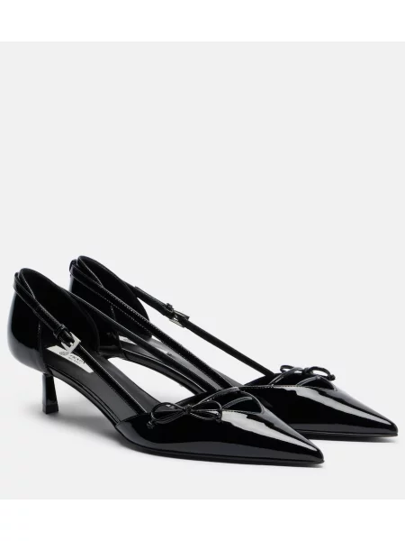 Usnjene lakirane salonarji Prada z lokom črna