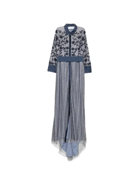 Maksi sukienka maxi Rosa Clará w kwiatki garniturowa szara