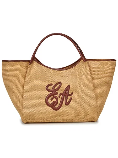 Geantă shopper Emporio Armani de paie bej
