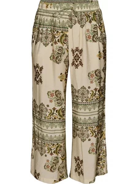 Zizzi Pantaloni Mestea crem / maro închis pin verde