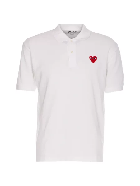 Tricou polo Comme Des Garcons Play cu motiv cu inimi alb