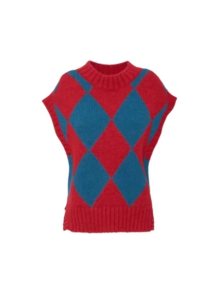 Sweter La Doublej wełniany z wzorem argyle czerwony
