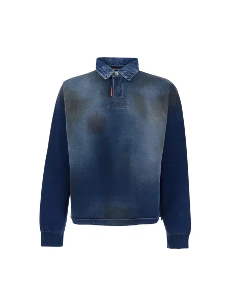 Dzianinowa koszulka polo Dsquared2 z długim rękawem niebieska