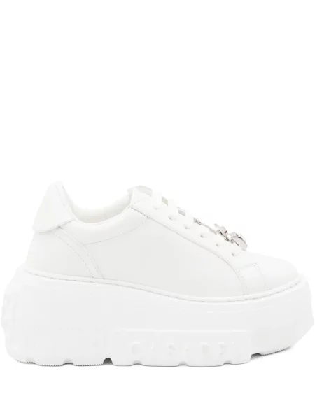 Маратонки Casadei с връзки на платформе с дантела бяло