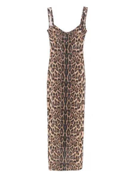 Rochie midi Atu Body Couture cu imagine cu model leopard până la genunchi maro