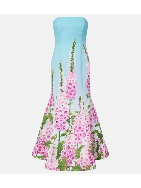Rochie Oscar De La Renta cu model floral cu imagine albastru