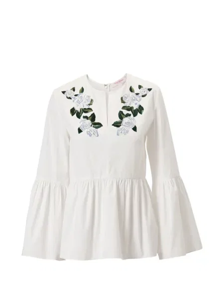 Top Carolina Herrera cu broderie cu model floral alb