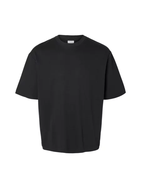 T-shirt o kroju relaxed fit z okrągłym dekoltem model ‘OSCAR’ Selected Homme czarna