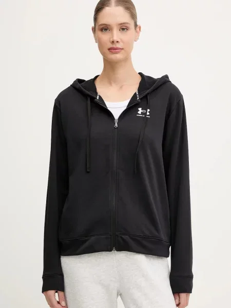 Хавлиени суичър с качулка Under Armour с качулка с принт черно