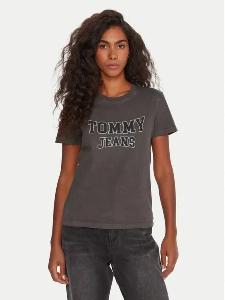 Тениска Tommy Jeans дамска черно