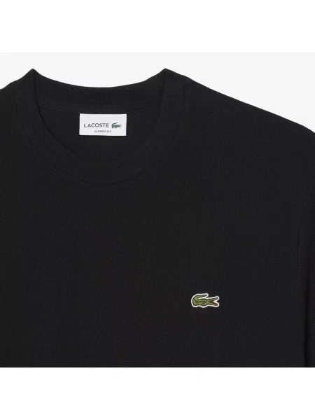 Lacoste T-Shirt Z Grubej Piki Bawełnianej I Lnianej czarny