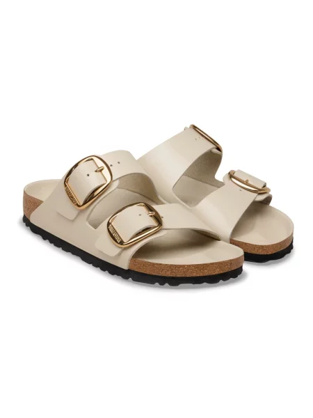Klapki Birkenstock skórzane na sprzączkę białe