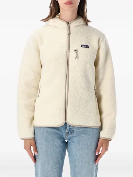 Geacă Patagonia din fleece cu glugă alb
