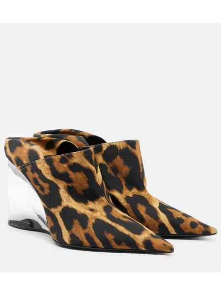 Papuci tip mules Alaïa cu pană cu imagine cu imprimeu animal print maro