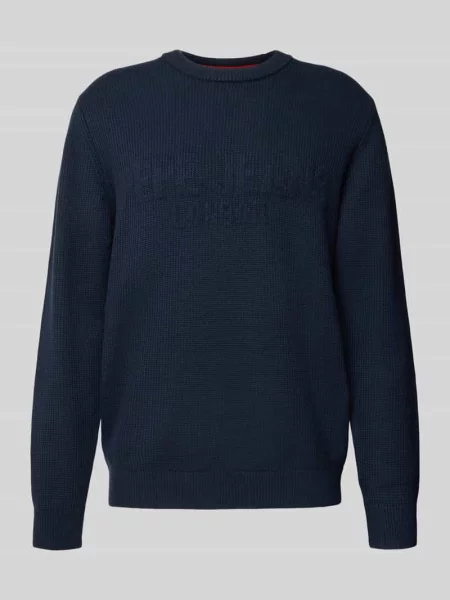 Sweter z dzianiny o kroju regular fit z mieszanki i bawełny model ‘PHINEAS’ Pepe Jeans granatowy