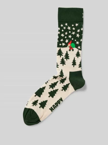 Skarpety o kroju regular fit z wyhaftowanym logo model ‘Santa on the Way’ Happy Socks zielone