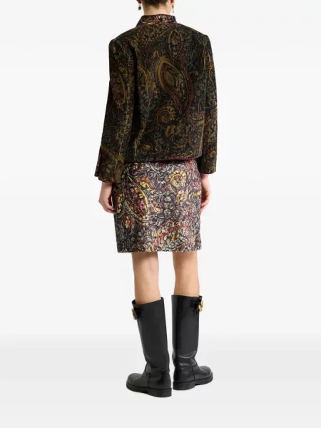 Geacă Etro de catifea cord cu model floral negru