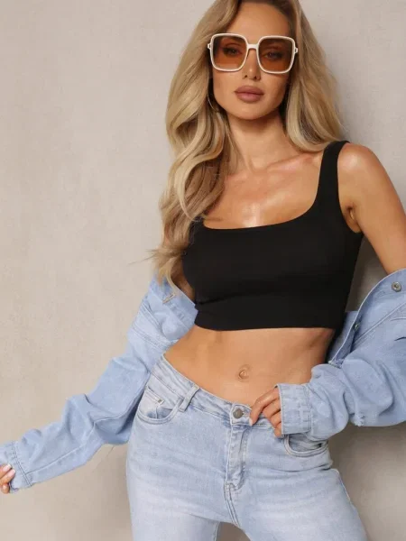 Tank Top z Elastycznej Bawełny z Głębokim Dekoltem Omaliana czarny