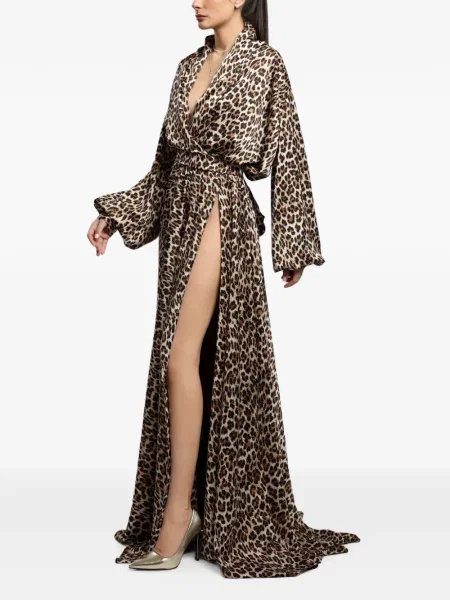 Rochie maxi Miau By Clara Rotescu cu imagine cu model leopard