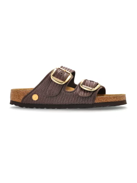 Klapki Birkenstock skórzane na sprzączkę brązowe