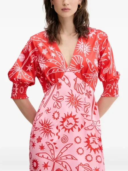 Rochie midi Never Fully Dressed cu imagine cu decolteu în V până la genunchi roșu